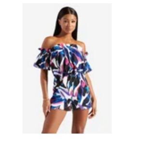 NWT Shoedazzle Abstract Print Off Shoulder Romper - Medium